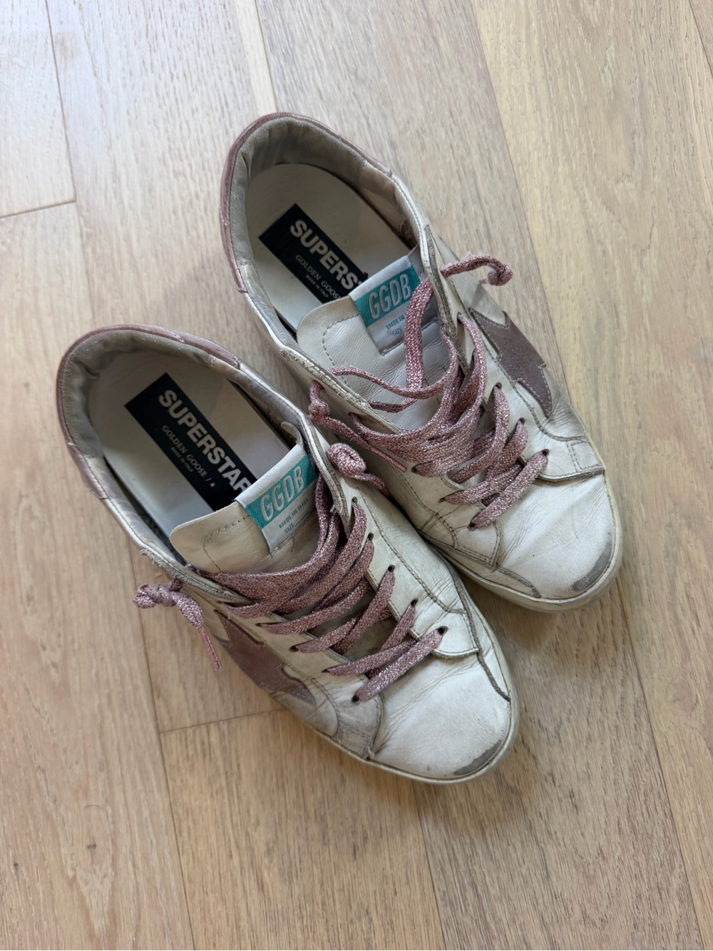 Golden Goose White Sneakers with Dusty Pink Accents